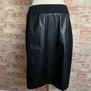 INC Black Skirt Ponte Faux Leather Elastic Waist Size L